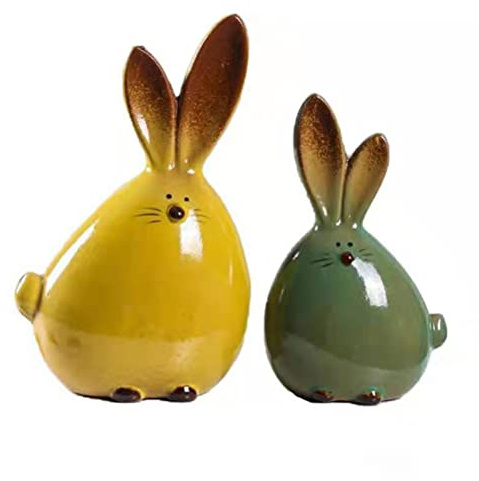 SIXRUN Kaninchenfiguren aus Keramik, Robuste Hasenskulptur für Osterdekoration, Heimbüro Dekoration, 9,5 X 6 X 15 Cm (Figur)
