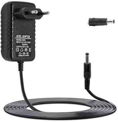 Vmoomax Adaptateur Secteur 5V 2A, Chargeur Universel, Transformateur d'alimentation avec Fiche 3,5mm X 1,35mm avec Embout De Connexion 5,5mm X 2,1mm, Polarité Positive Au Centre, Câble De 1,2m