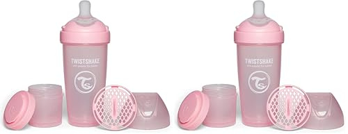 Twistshake Pro Double Biberon Anti-colique avec Récipient à lait en Poudre et Mélangeur - 330 ml | Mamelon en Silicone à Débit Rapide | Sans BPA | Convient aux Bébés à Partir de 4 Mois | Rose