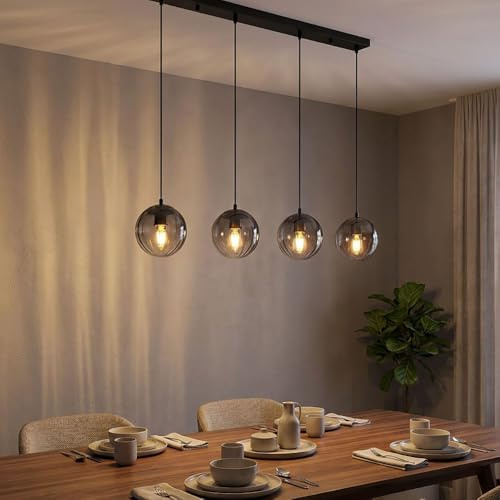 Pendelleuchte Hängelampe Deckenlampe Esszimmerlampe Glas Rauchfarbe 4-Flammig, Länge x Breite x Höhe 104 x 17 x 120 cm, Wohnzimmer Esszimmer Küche