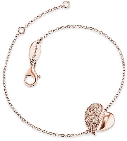 Engelsrufer Damen Armband aus rosévergoldetem Sterling Silber und Herz Flügel Anhänger - besetzt mit drei weißen Zirkonia Steinen - Karabinerverschluss - längenverstellbar - nickelfrei