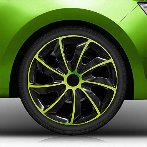 16 16 Zoll Radkappen/Radzierblenden 002 Bicolor (Schwarz-Grün) passend für Fast alle Fahrzeugtypen – universal