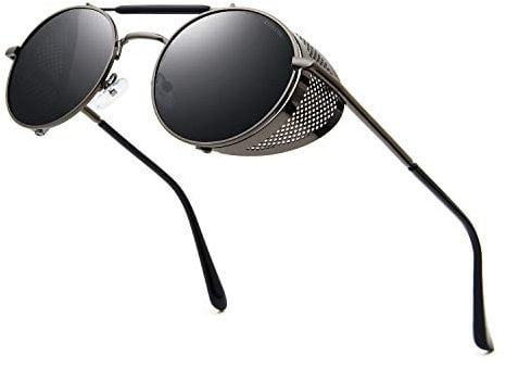 RONSOU Steampunk Stile Rotondi Vintage Occhiali da Sole Retrò Occhiali UV400 Protezione Metallo Telaio grigio telaio/grigio lente