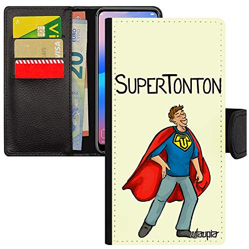 utaupia Coque Super Tonton Telephone pour Honor 9 Simili Cuir Portable Texte à clapet Pas Cher Humour Heros Etui Dessin Blanc Comics Enfant