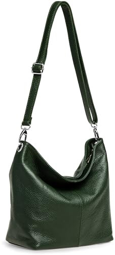 Caspar Klassisch Elegante Leder Handtasche Damen Tasche mit verstellbarem Schultergurt - PREMIUM LINE - Modell No.803 - Made in Italy, Farbe:tannengrün, Accessoires:One Size