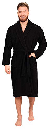 Adore Home Mens 100% Cotton Bathrobe Terry Towelling Shawl Collar Bath Robe Dressing Gown, Black, 3XL