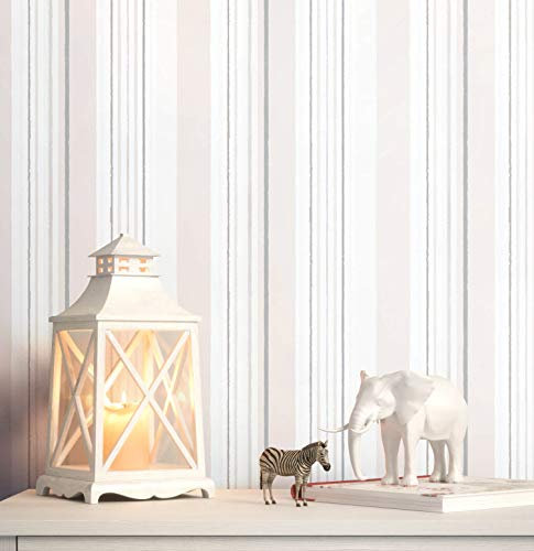 NEWROOM Tapete Beige Papiertapete Streifen - Kindertapete Kinder Grau Weiß Linien Babytapete Grafisch Streifentapeten inkl. Tapezier-Ratgeber