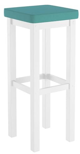 Erst-Holz Klassischer Barhocker mit verschiedenen Polsterfarben 80 cm hoch Kiefer weiß V-90.71-45WP, Polsterfarbe:türkis