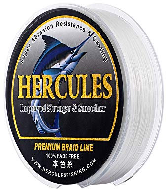 HERCULES Farbechte Geflochtene Angelschnur, 500m PE Geflochtene Schnüre, 8 Stränge Multifile Angelschnur, 10lb Test für Salzwasser und Süßwasser, Weiß, 10lb, 500m