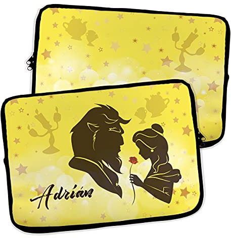 Funda Portátil y Tablet. Funda de Neopreno. Regalo Personalizado con Nombre. Funda Ordenador. Varios tamaños. Bella Y Bestia