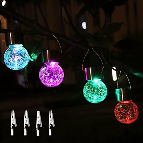 YihuiKo Outdoor Hanging Solar Lights - 4 Pack Crackle Globe Lights for Garden, Balcony, Patio & Party Decoration