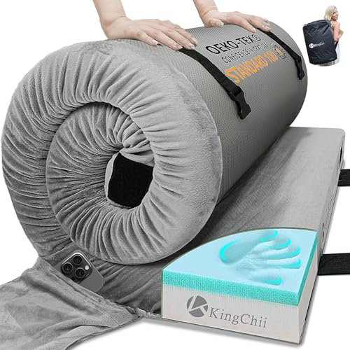 KingChii Memory Foam Camping Matratze, Tragbare Zusammenrollbare Reisematratze für Camping, Schlafunterlage & Bodenmatratze, Gästebett für Übernachtungen mit 2 Wasserdichten Bezügen & Reisetasche