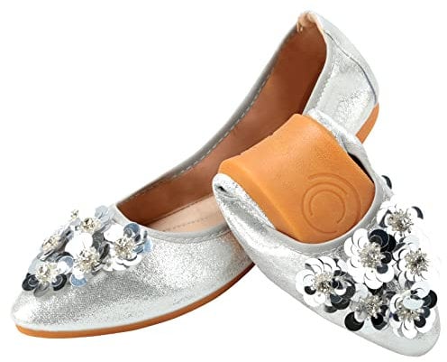 Padgene Womens Fold up Pumps Roll up Shoes Foldable Ballet Flats, Portable Ladies Slip On Loafers Dolly Shoes for Ladies