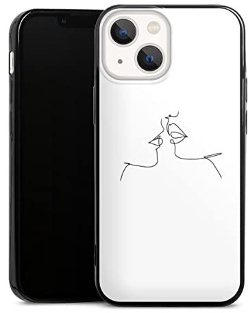 DeinDesign Slim Case extra dünn kompatibel mit Apple iPhone 13 Mini Silikon Handyhülle schwarz Hülle Kussmund Line Art Liebe