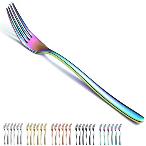 Fourchette à dîner 6 pièces, ensemble de fourchettes à couverts en acier inoxydable Kyraton de 7,9 pouces, ensemble de couverts, va au lave-vaisselle. (arc-en-ciel)