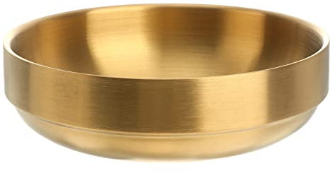 TOPBATHY Cuenco de sopa de salsa de doble capa de acero inoxidable dorado cuenco engrosado Bibimbap sopa de fideos Bowl (19 cm dorado)