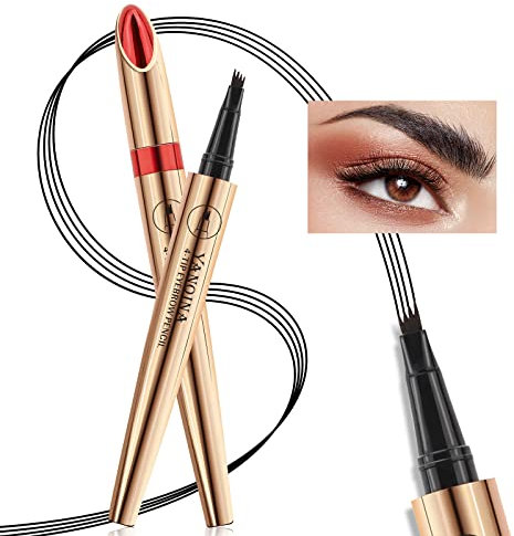 Augenbrauen-Stift-Wasserfester Microblading Augenbrauenstift mit einem Micro Fork Tip Applikator Flüssiger Eyebrow Pen für Natürlich Aussehende Augenbrauen(04 Schwarz)