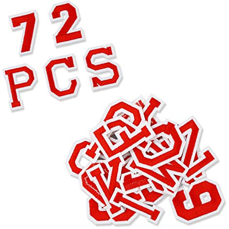 72 Stück Aufnäher zum Aufbügeln, Buchstaben A-Z, Zahlen 0-9, Applikation für Kleidung, Kleid, Hut, Jeans, DIY-Zubehör, Rot