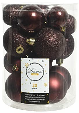 Kaemingk Weihnachtskugeln Kunststoff 4-6cm x 20 Stück Mix Christbaumkugeln Set Dunkelbraun braun Rotholz