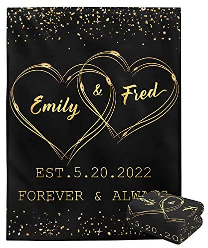 ZQYMM Individuelle Decken für Paar, Personalisierte Decke Mit Namen und Datum Geschenk für Frau Mann, Jahrestag Hochzeitstag Valentinstag Geburtstag Liebe Kuscheldecke Geschenke für Frauen, Männer