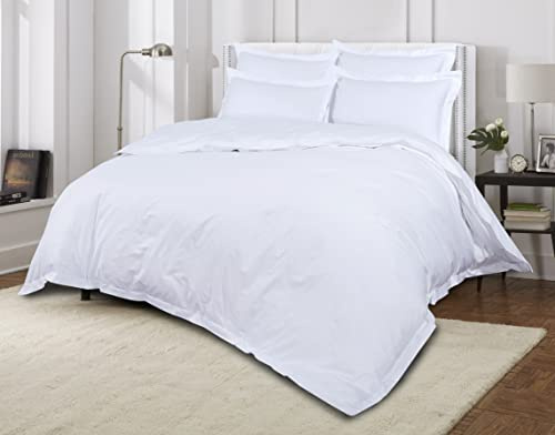 Crescent Textile 800 Thread Count 100% Pure Egyptian Cotton Luxurious Bedding Oxford Duvet Cover Set With Pillowcases (White, Single 137x200 + 5cm) +1Pillow