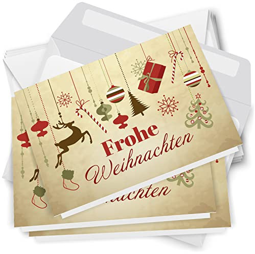 10 Weihnachtskarten Grußkarten zu Weihnachten - Klappkarten mit Umschlägen - Frohe Weihnachten Vintage Modern Edel Beige