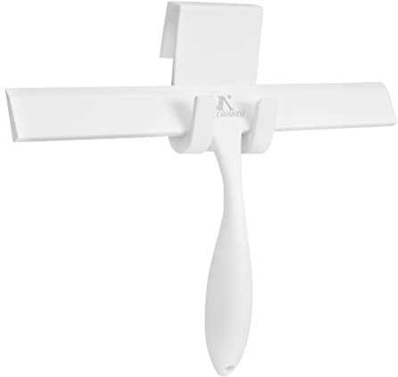 Raclette de Douche pour Portes de Douche en Verre de Salle de Bain 28cm Raclette en Silicone sans Perceuse, pour Miroir, Pare-Brise, avec Crochet de Suspension, Poignée Antidérapante (Noir) (Blanc)