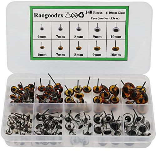 Raogoodcx 140 ojos de fieltro de aguja de 6 a 10 mm, mini ámbar de cristal con ojos transparentes, kits para juguetes, marionetas de peluche, muñecas, fieltro de lana, manualidades