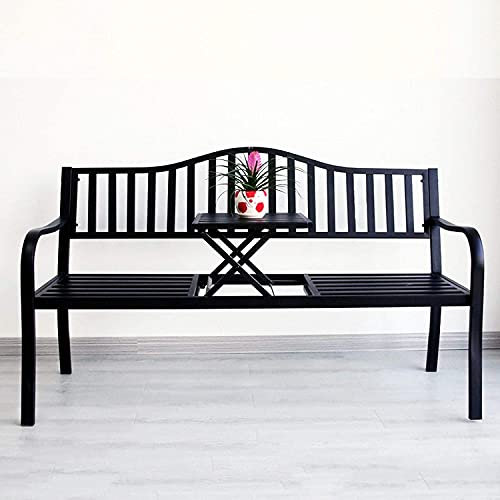 Outdoor Gartenbank, Outdoor Garten Terrassenbank für Ihre Freizeit, Gartenbank Doppelsitzer Stahlbank Ausziehbare Mitteltisch für Außenterrasse Garten Hinterhof, 150x60x85cm (Schwarz)