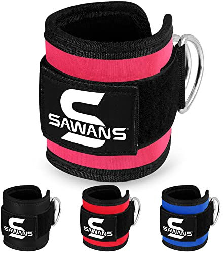 SAWANS Ankle Straps for Cable Machine Attachments Gym Ankle Cuffs with Neoprene Padding Adjustable Glute Kickback Workouts Booty Hip Abductors Leg Curls Exercise for Men and Women (Pink 1Pc)