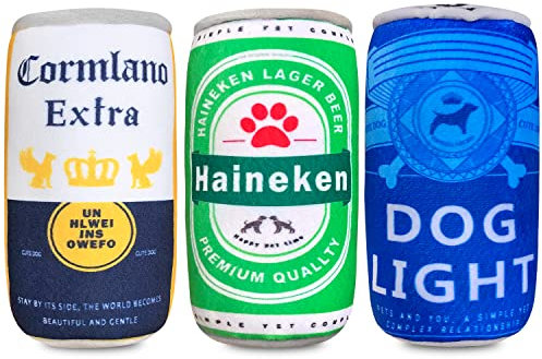 WELOMELO Plüsch-Hundespielzeug, lustig, quietschend, Bier-Weinflaschenform, Alkohol-Hundespielzeug für kleine, mittelgroße und große Hunde, gefülltes Spielzeug, Welpengeburtstagsgeschenke, 3 Stück