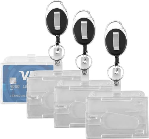 12x Premium Ausweishalter mit einziehbarer Ausweisjojo - ausziehbar Schlüsselanhänger - Ausweishülle - Kartenhalter/Zugangskarten mit Clip aus Hartplastik - Card Badge Holder