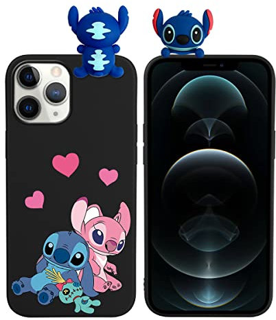 LYUBFDC Handyhülle für iPhone 11 Hülle 6,1, Cartonn Stitch Kawaii 3D Puppe Lustig Süße Anime Muster Matt Weich Gummi Rückseite Hülle Stoßfest Kratzfest Silikon Schwarz Schutzhülle