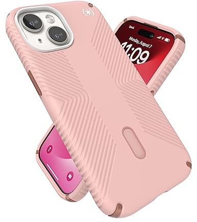 Speck MagSafe Hülle für iPhone 15 - Fall- & Kameraschutz, ClickLock rutschfest, kabelloses Laden kompatibel, passend für alle 6,1 Zoll Modelle einschließlich iPhone 14, iPhone 13 - Dahlia Pink/Rose