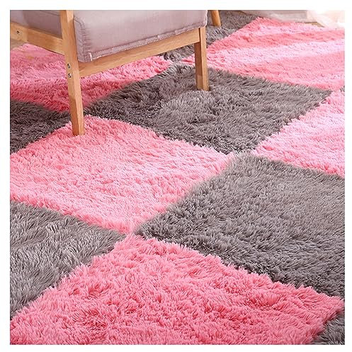 12 Pièces De Dalles De Moquette Emboîtables, Tapis en Mousse Souple à Poils Longs, Tapis Moelleux, Carreaux De Sol De Protection, Tapis De Jeu Puzzle pour La Maison, Le Salon(Color:Rose+Gris)