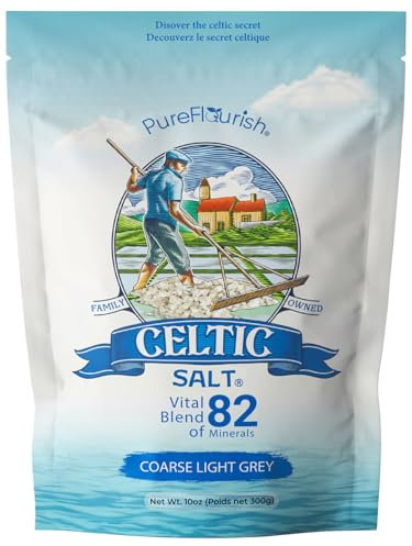 Pure Flourish Celtic Sea Salt - 300g | 100% Organic Unrefined Celtic Salt | Rich in 82+ Essential Minerals | Hand Harvested Light Grey Celtic Salt Crystals from France