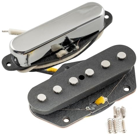 Musiclily Pro TL-50S Alnico 5 Micros Manche Chevalet Simple Bobinage Pickups Set pour Guitare Electrique Style Tele, Chrome