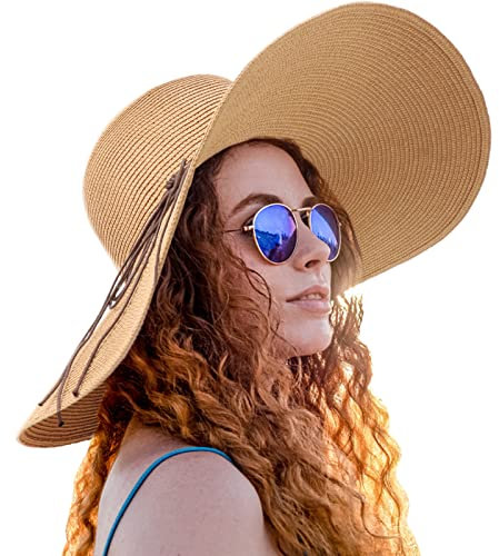DRESHOW Femme Capeline Chapeau de Paille Chapeau à Large Bord Casquettes Anti-Soleil Respirant Pliable Rouleau Plage Cap Chapeau de Soleil UPF 50+