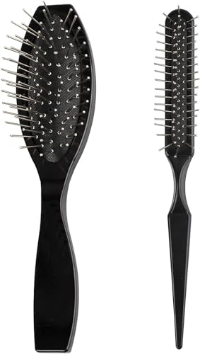LLMSIX 2PCS Wire Wig Brush, Stainless Steel Synthetic Brush with Ball Tips Gentle Detangling and Styling Comb for Defining and Separating Curls (Black)