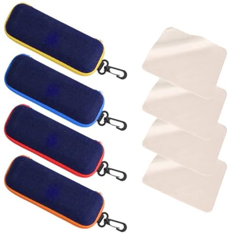 JRYXDS Custodia Protettiva per Occhiali, 4 Pezzi Custodia per Occhiali con 4 Panni per la Pulizia, Custodia per Occhiali da Viaggio,Custodia per Studenti (Blu, Giallo, Arancione, Rosso)