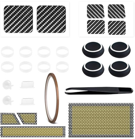 Für Steam Deck Zubehör Set, inkl. Touchpad Aufkleber, Staubfilterabdeckung, Tastenschutzaufkleber, Thumbstick Kappen Grip, Joystick Schutz Aufsätze, Universelles Gaming Zubehör (Schwarz, 28 Stü/Set)