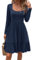 Newshows Women Casual Long Sleeve Dress Ladies Square Neck Party Dress Beach Sundress Navy Blue