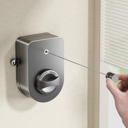 Mustorn WäScheleine Ausziehbar, Nicht DurchhäNgende Einziehbare WäScheleine Wandmontage Draußen Retractable Clothesline Edelstahlseil Balkon mit Aufhängestange Outdoor Clothes line -4.2 m (Grau)