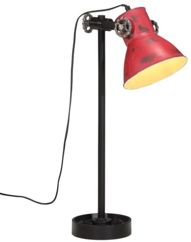 vidaXL Schreibtischlampe, Tischlampe mit verstellbarem Lampenschirm, Schreibtischleuchte Handbemalt Industrie-Stil, Leselampe Nachttischlampe, 25W Rot E27