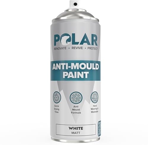 Polar Anti Mould Spray Paint White Matt - 400ml | Mould Resistant Paint for Internal Bathroom, Kitchen Walls & Ceilings | Long Lasting Protection for Indoor Use | Easy To Apply