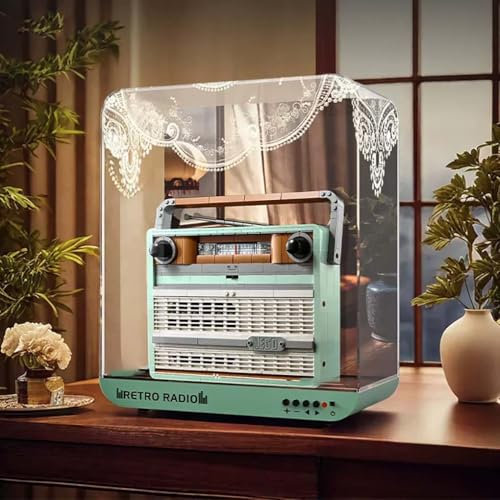 TRUSTFAR Vitrina acrílica a prueba de polvo diseñada para Lego 10334 Retro Radio Building Block Model, caja transparente, caja expositora compatible con Lego 10334 (sin modelo)
