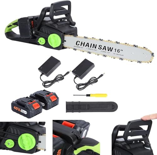 Clenp 16 Inch Electric Chainsaw Cordless, Handheld Chainsaw, Brushless Motor Auto-Lubrication Chain Saw, 2 X 4Ah Battery Chainsaw with Battery and Charger, Saw for Garden Trees UK