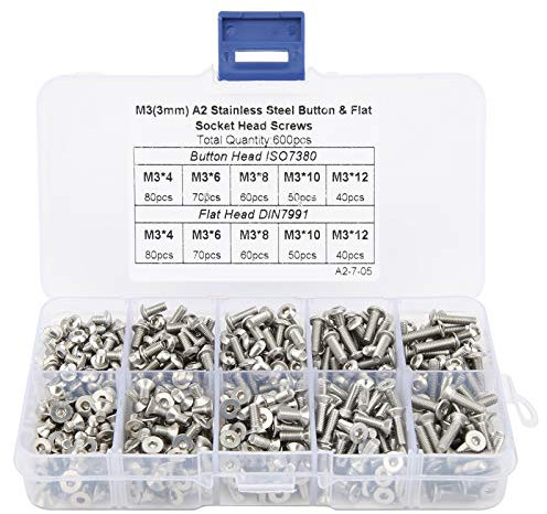 600-teiliges Sechskantschrauben-Set mit flachem Kopf, Edelstahl-Flachkopfschraube, Sechskantschrauben-Sortiment für die mechanische Industrie