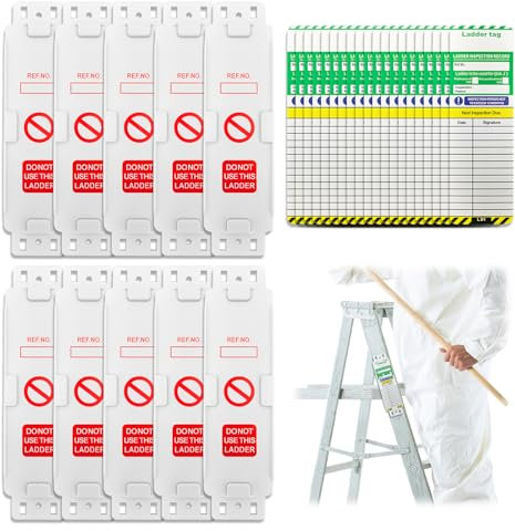 Ladder Tags,10 Holders and 20 Ladder Inspection Tag Inserts Waterproof Ladder Inspection Tags- Inspection Record Kit for All Ladder Types Protect Ladder Safety for Indoor & Outdoor