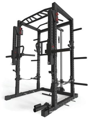 Atletica R7-Raiden Power Rack | Squat Rack mit Latzug | Jammer Arms |Safety Straps | Multi-Grip Klimmzugstange| Dip Station | J-Hooks, Weight Pins, Landmine Größe 220 cm
